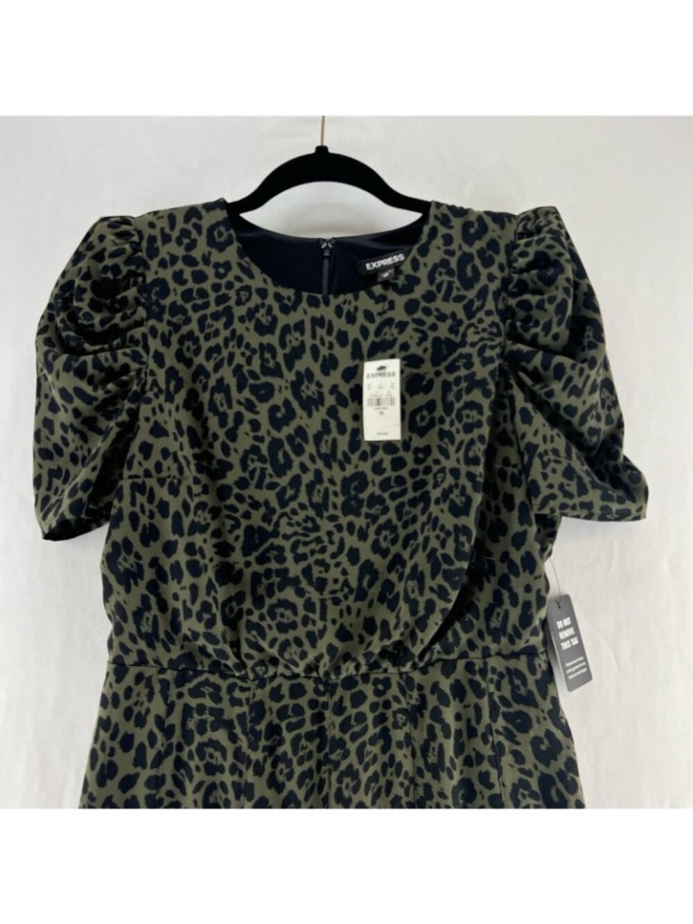 Express Olive Green and Black Leopard Print Mini Dress - Picture 6 of 16